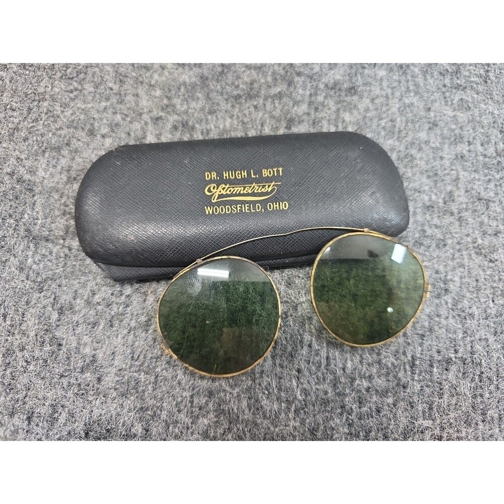 Antique Gold Color Eyeglasses Early 1900s With Dr Hugh L Bott Case Ohio Woods